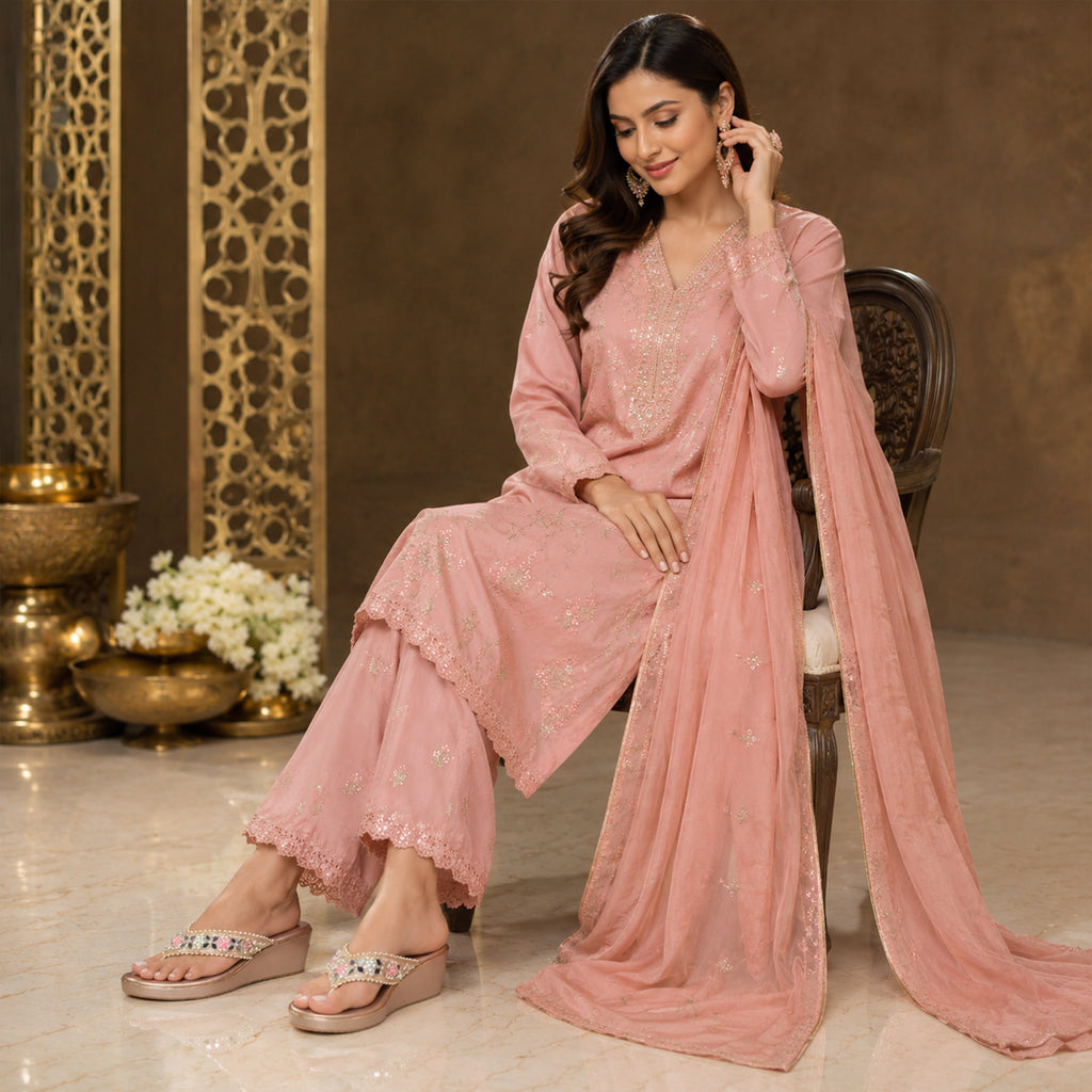 Side view of Riwaaz Pastel Bloom handcrafted wedge platforms showing mirror embellishments and pearl detailing