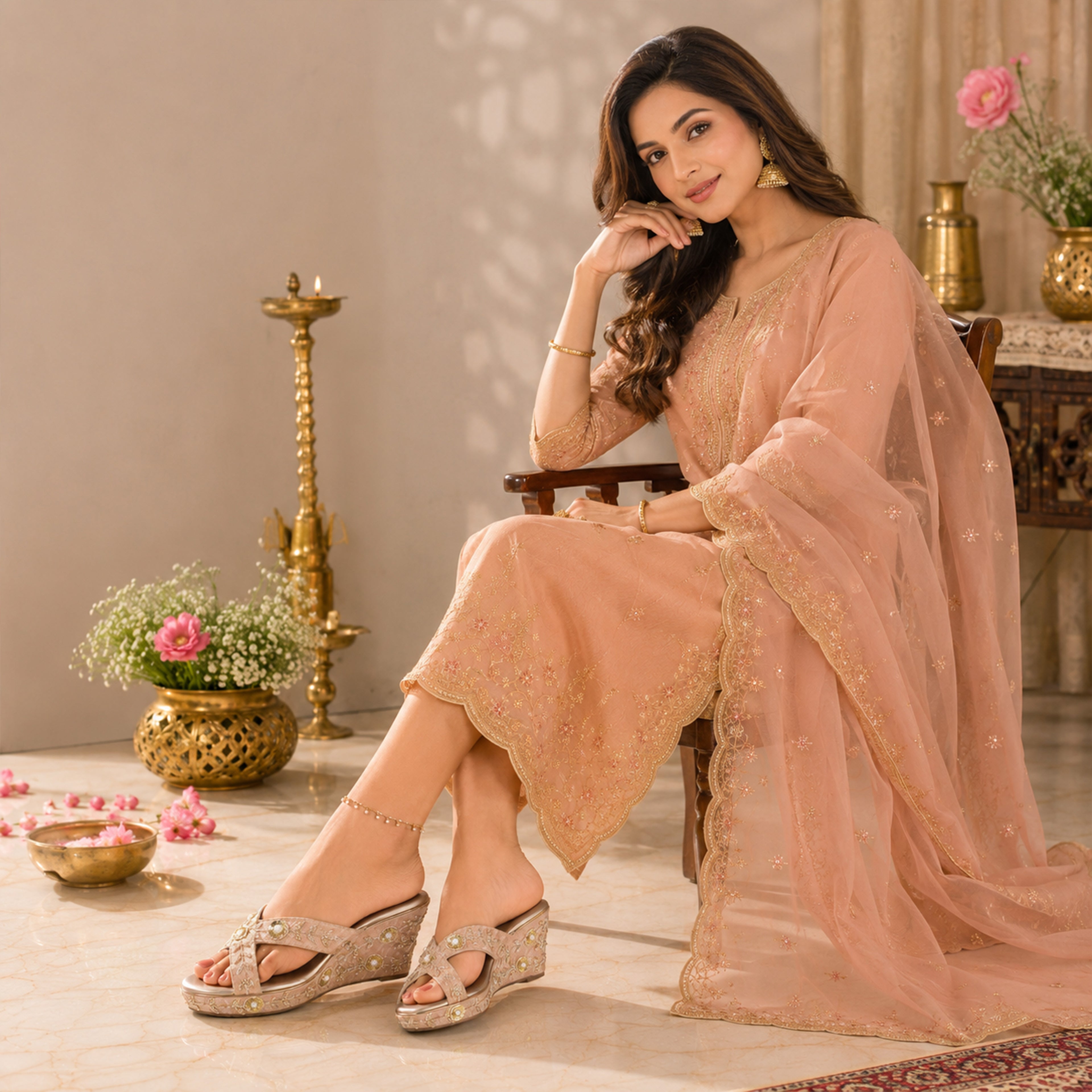 Zari Embroidered Pearl & Sequin Bridal Wedge Heels – Noor by Riwaaz