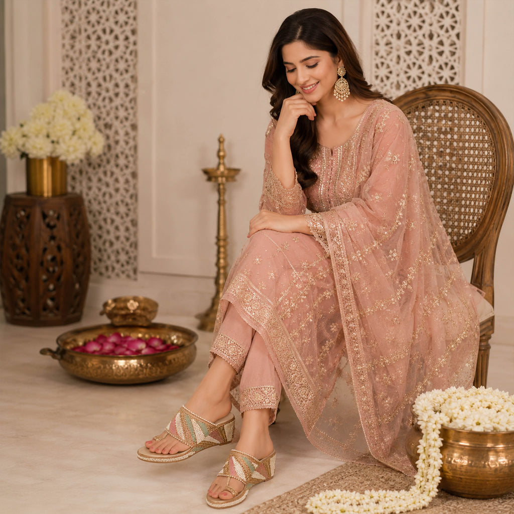 Nalli Embroidered Pearl Bridal Block Heel Sandals – Meher by Riwaaz