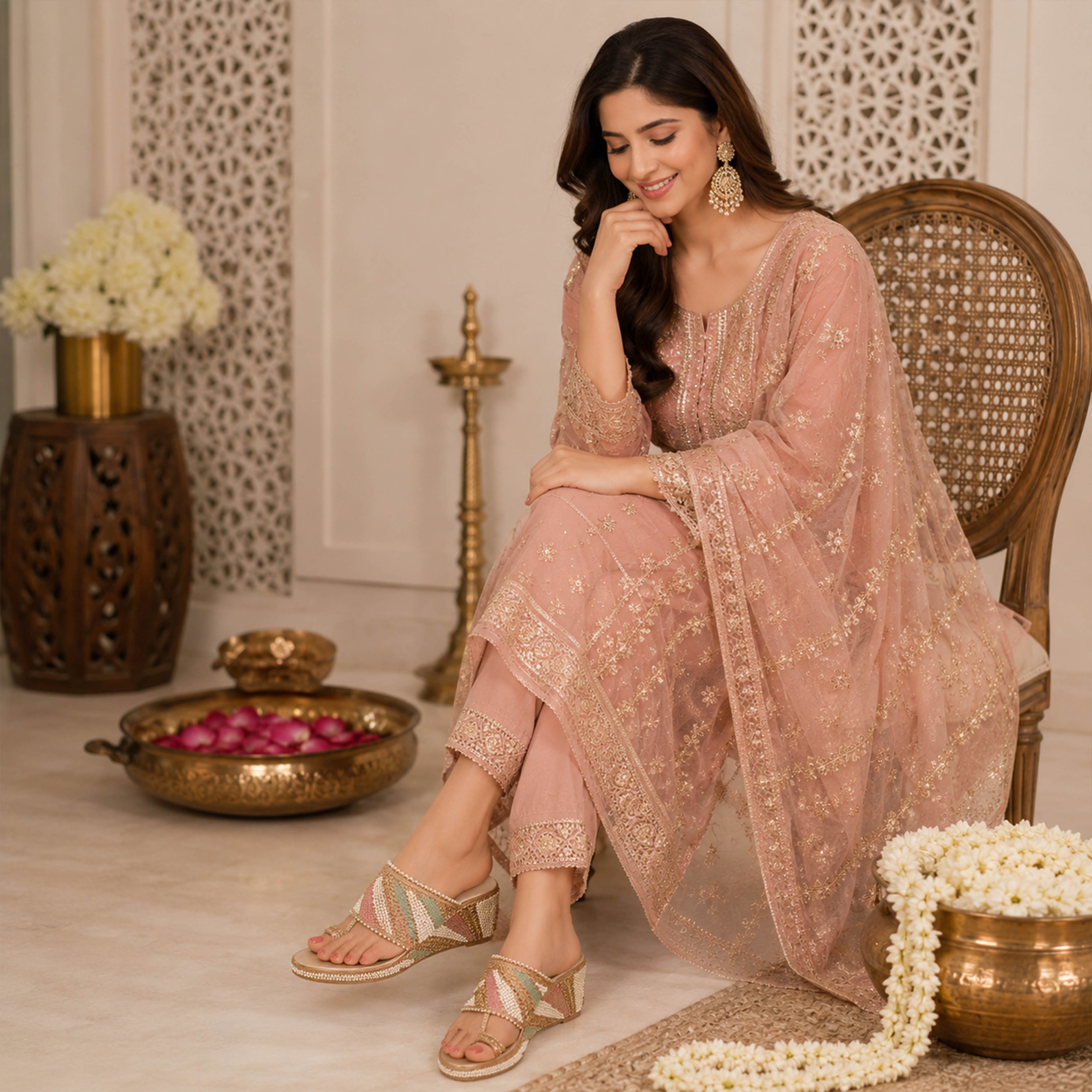 Nalli Embroidered Pearl Bridal Block Heel Sandals – Meher by Riwaaz