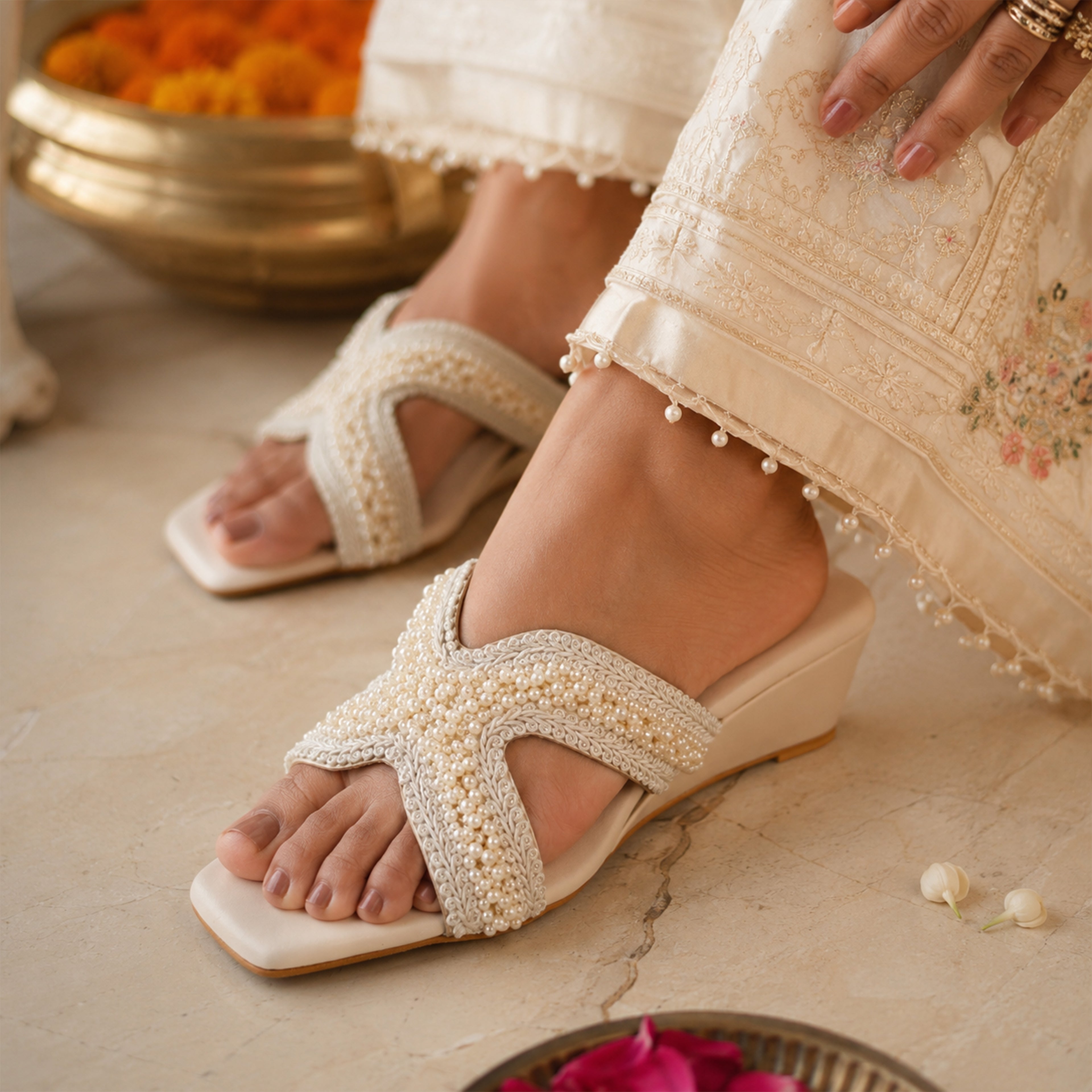 Zari Cutwork Cushioned Wedges