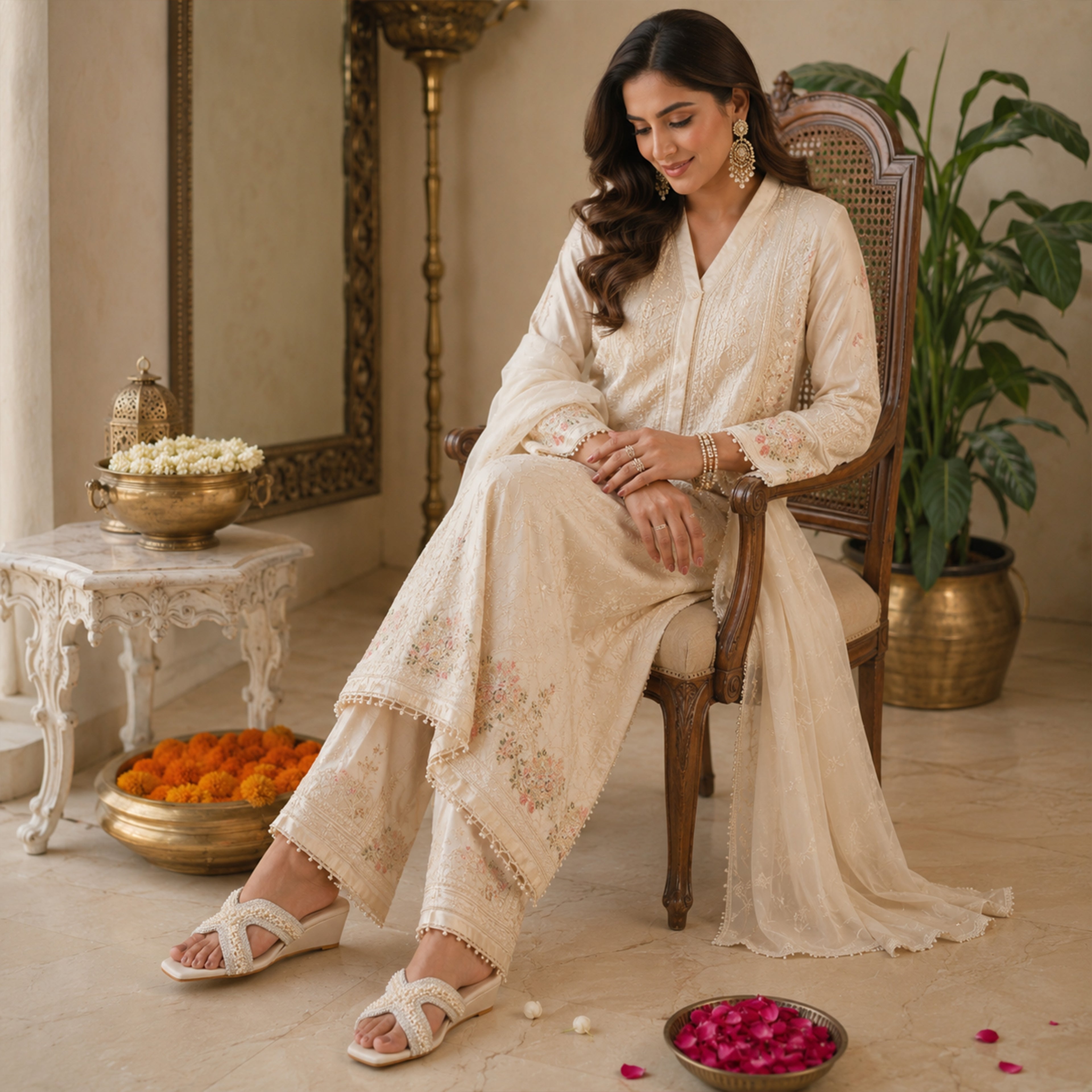Zari Cutwork Cushioned Wedges